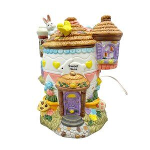 Bunny Village Light Up House Fresh Produce Easter Figurines Set Pastel Ceramic